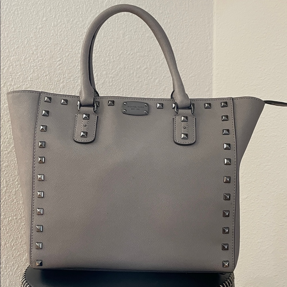 Michael Kors Saffiano Stud Tote in French Grey